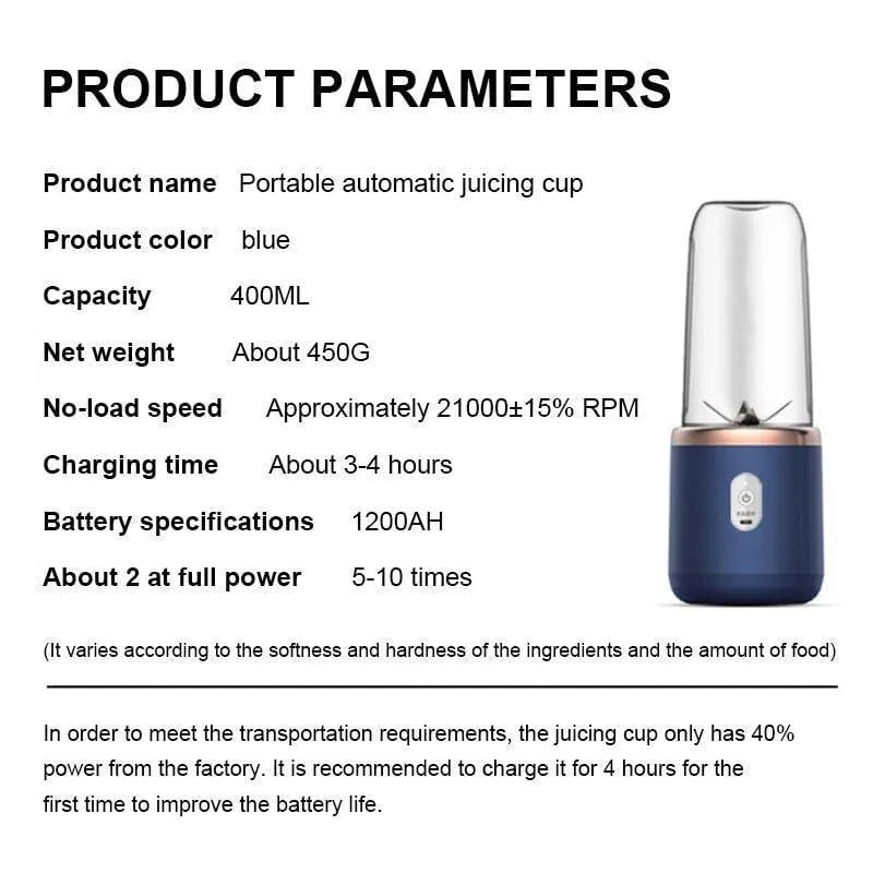 Rechargable Blue Juicer Blender for Home &amp; Travel